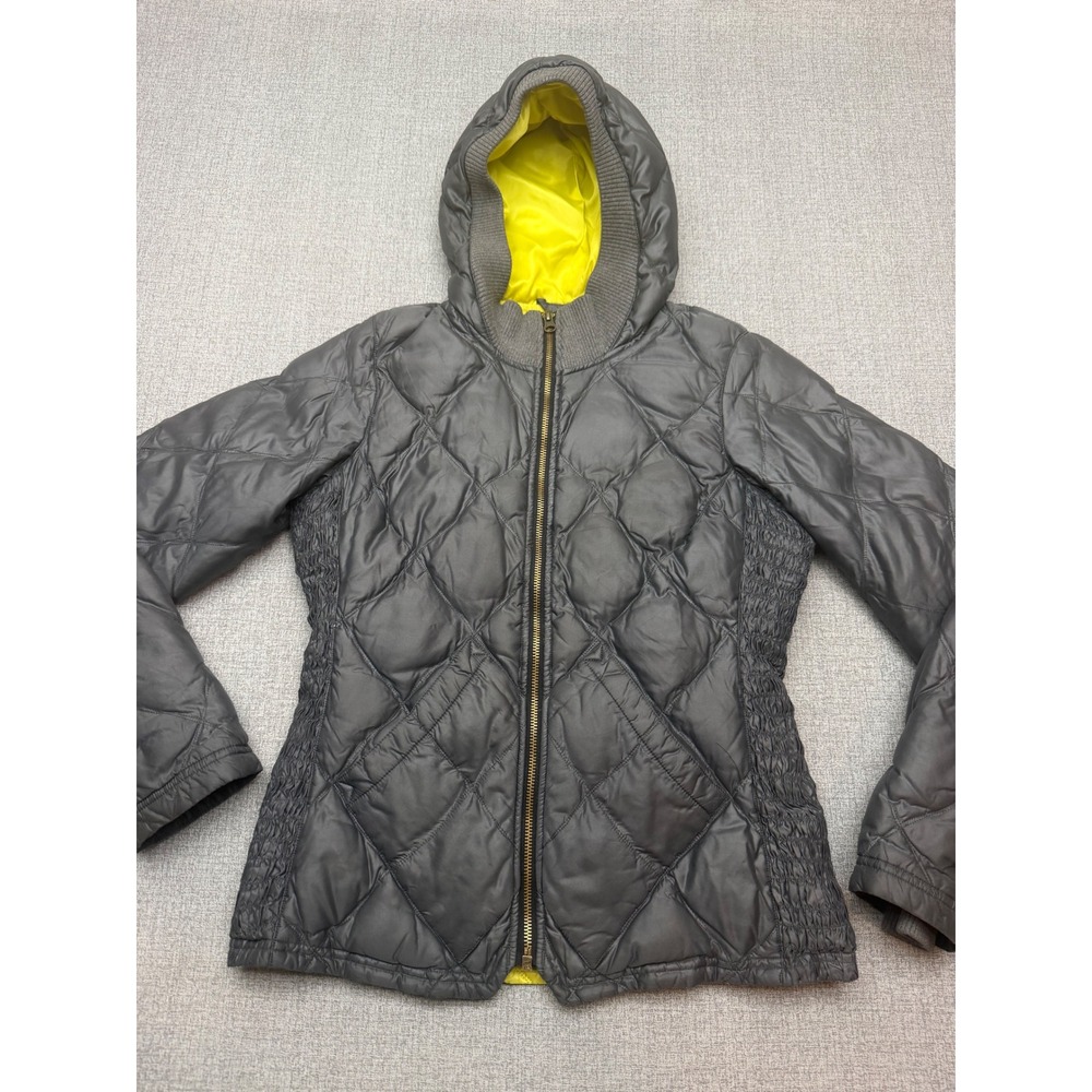 Eddie Bauer Skyliner Down Jacket Womens Extra Small Gray Diamond Quilted Hooded
